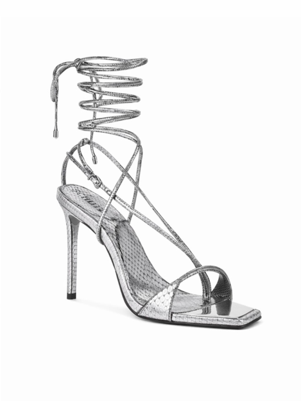 Like New SCHUTZ Silver Metallic Lace-Up Stiletto Sandals